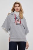 Кофта Pinko жіноча колір сірий з капюшоном з аплікацією