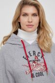 Кофта Pinko жіноча колір сірий з капюшоном з аплікацією