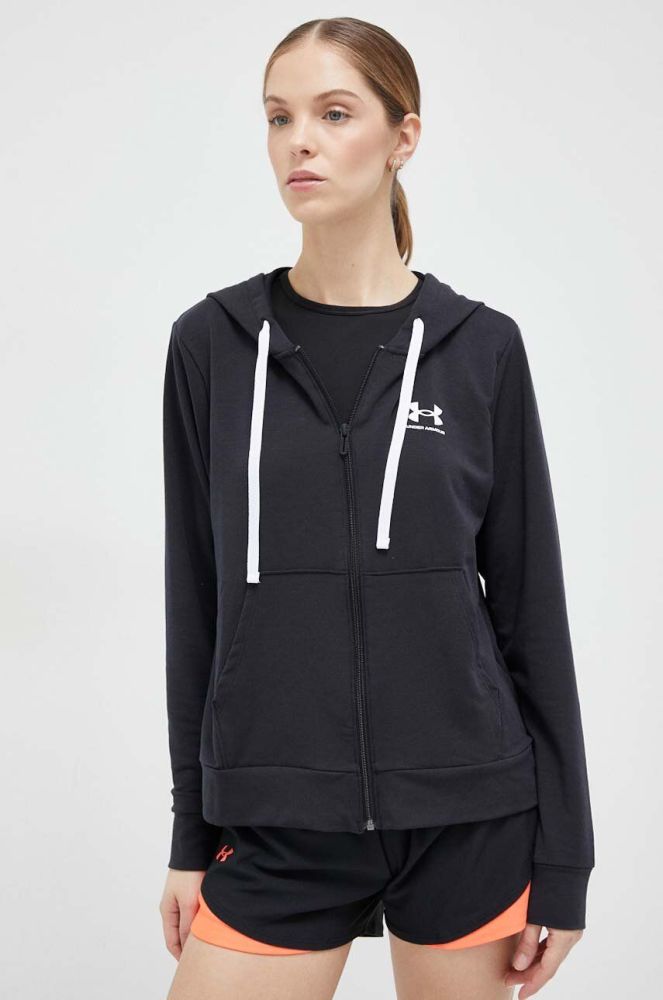 Кофта Under Armour жіноча колір чорний з капюшоном з принтом