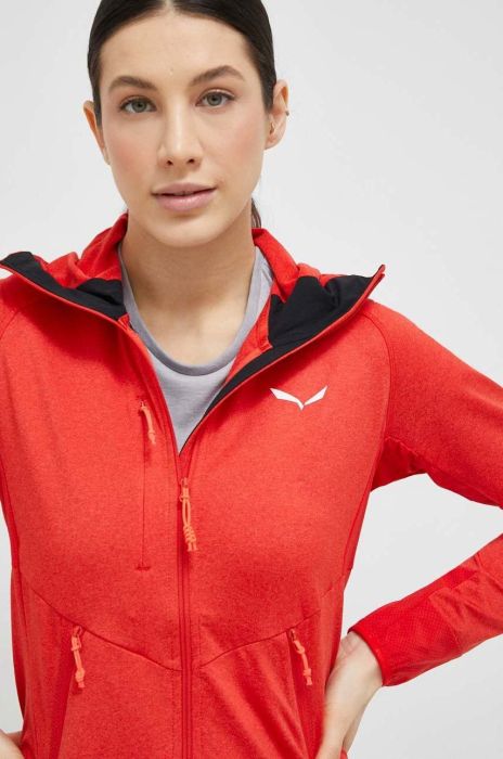 Спортивна кофта Salewa Agner Hybrid жіноча колір червоний з капюшоном меланж