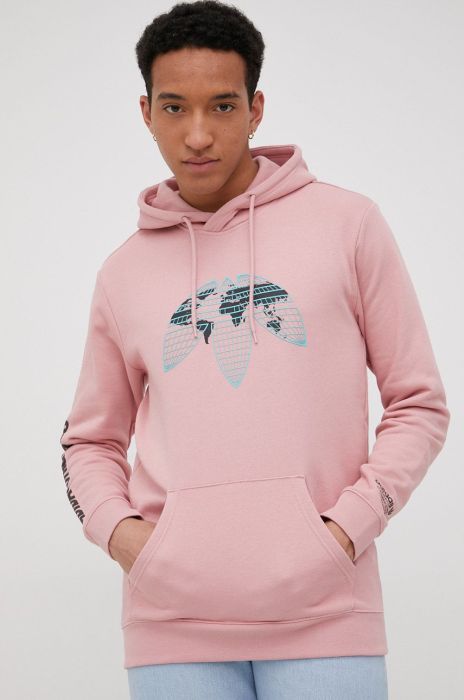 Бавовняна кофта adidas Originals чоловіча колір рожевий з принтом (2231274)