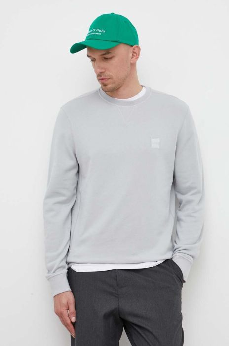 Бавовняна кофта BOSS BOSS CASUAL чоловіча колір сірий з аплікацією (3217884)