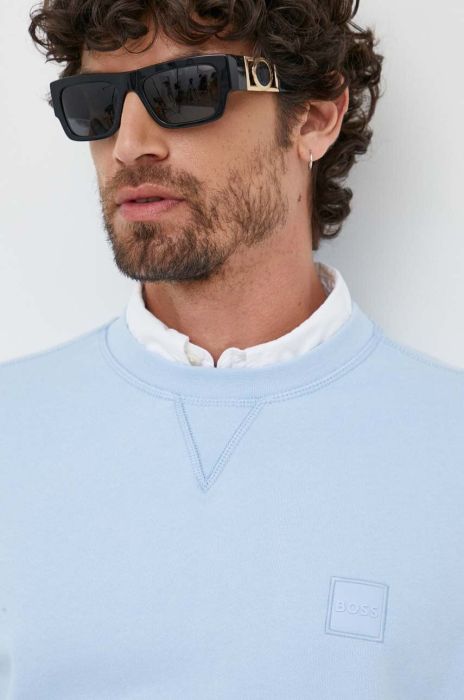 Бавовняна кофта BOSS BOSS CASUAL чоловіча  з аплікацією колір блакитний (3218126)