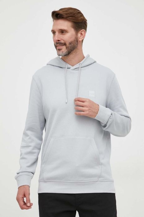 Бавовняна кофта BOSS BOSS CASUAL чоловіча колір сірий з капюшоном однотонна (3217892)