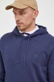 Бавовняна кофта BOSS BOSS CASUAL чоловіча колір синій з капюшоном однотонна