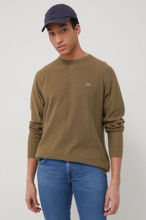 Бавовняний светер Lee чоловічий колір зелений легкий
