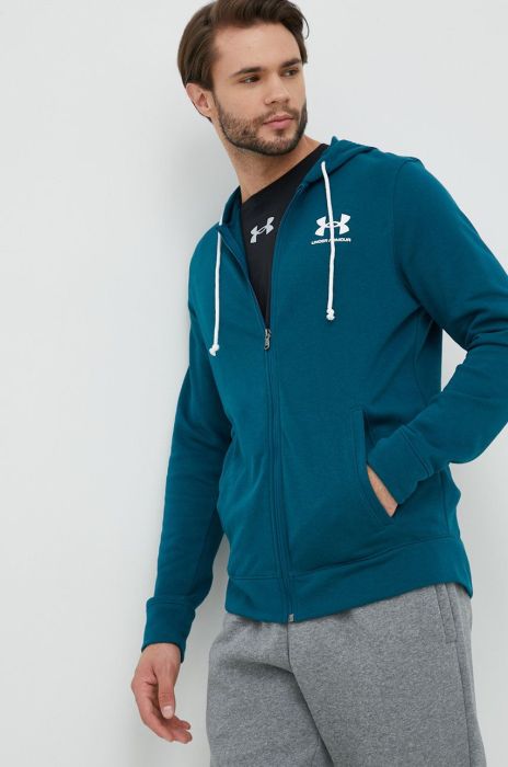 Кофта Under Armour чоловіча колір зелений з капюшоном однотонна (2737882)