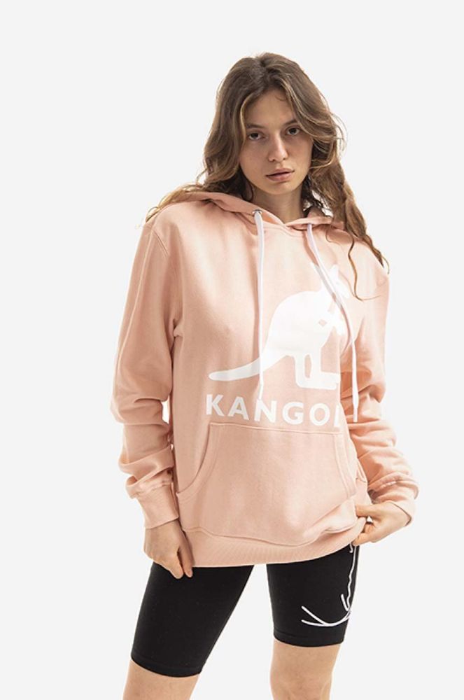 Бавовняна кофта Kangol колір чорний з капюшоном з принтом KLEU001-99 (3341000)