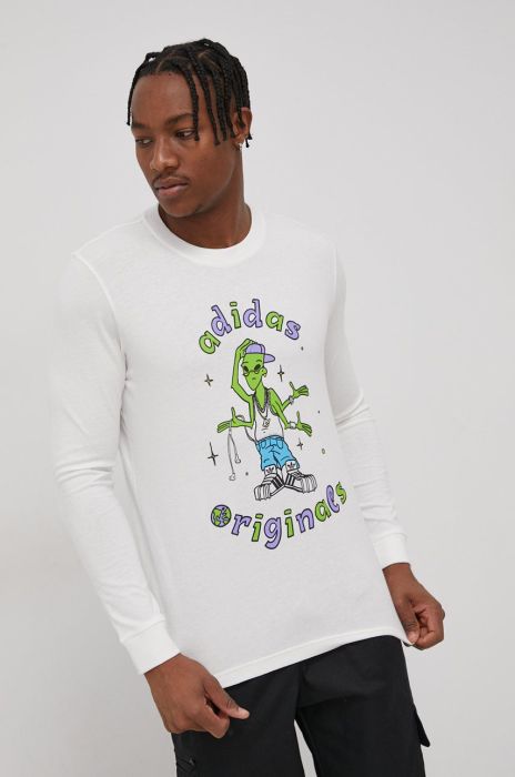 Бавовняний лонгслів adidas Originals HC7142 колір білий з принтом