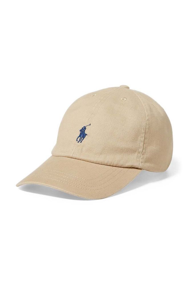 Дитяча Бавовняна кепка Polo Ralph Lauren колір бежевий однотонна
