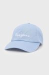 Дитяча бавовняна кепка Pepe Jeans однотонна колір блакитний