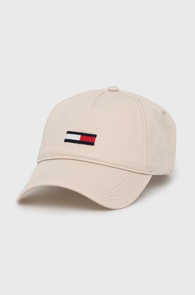 Шапка Tommy Jeans колір бежевий з аплікацією