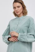 Вельветова сорочка Samsoe Samsoe жіноча колір зелений regular класичний комір