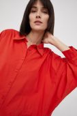 Бавовняна сорочка Sisley жіноча колір червоний relaxed класичний комір