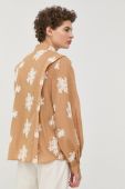 Бавовняна сорочка Bruuns Bazaar жіноча колір бежевий regular зі стійкою
