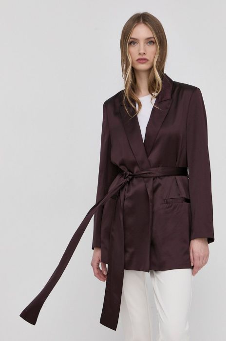 Піджак з домішкою вовни Boss колір червоний без застібки однотонна