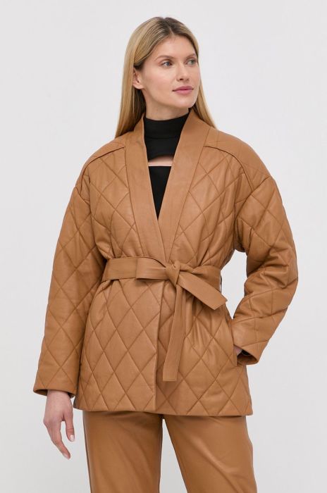 Шкіряна куртка Notes du Nord жіноча колір жовтий перехідна