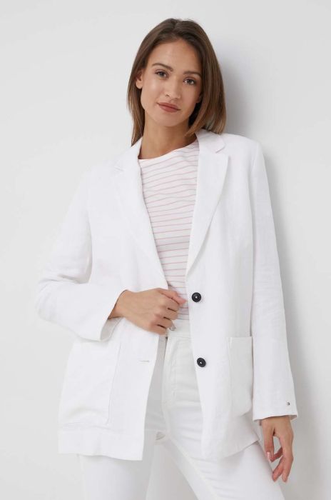 Льняний жакет Tommy Hilfiger колір білий однобортний однотонна (2272284)
