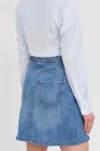 Джинсова спідниця BOSS mini пряма колір блакитний