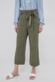 Штани Vila жіночі колір зелений пряме висока посадка