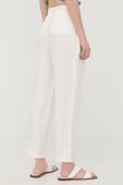 Льняні штани Patrizia Pepe жіночі колір білий широке висока посадка