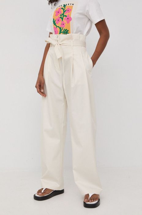 Штани BOSS жіночі колір бежевий широке висока посадка (2268810)