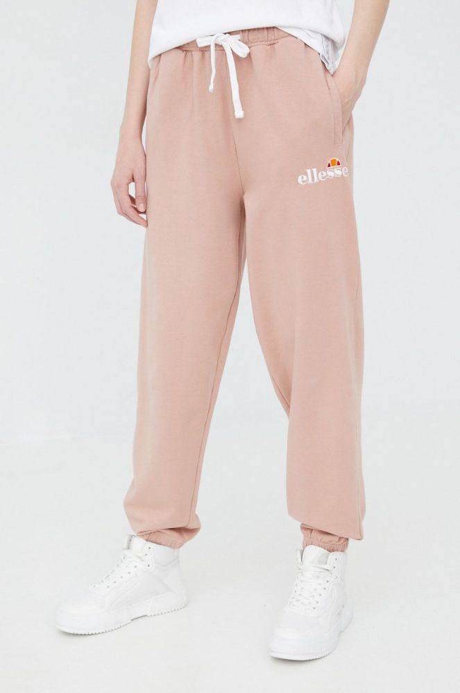 Бавовняні спортивні штани Ellesse жіночі колір рожевий з аплікацією SGM13150-BROWN