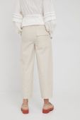 Штани з домішкою льону Marc O'Polo жіночі колір бежевий пряме висока посадка