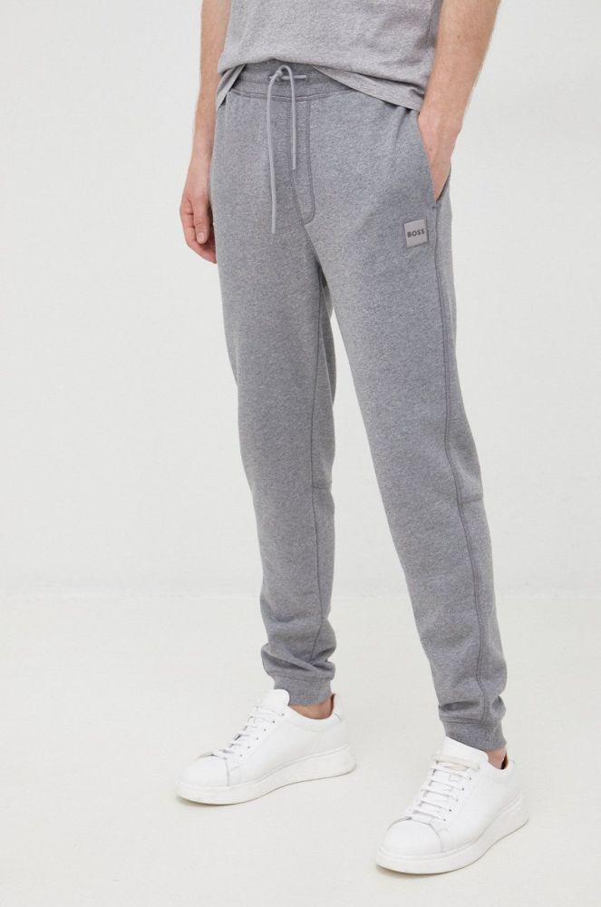 Бавовняні спортивні штани BOSS BOSS CASUAL чоловічі колір сірий однотонні (2414897)