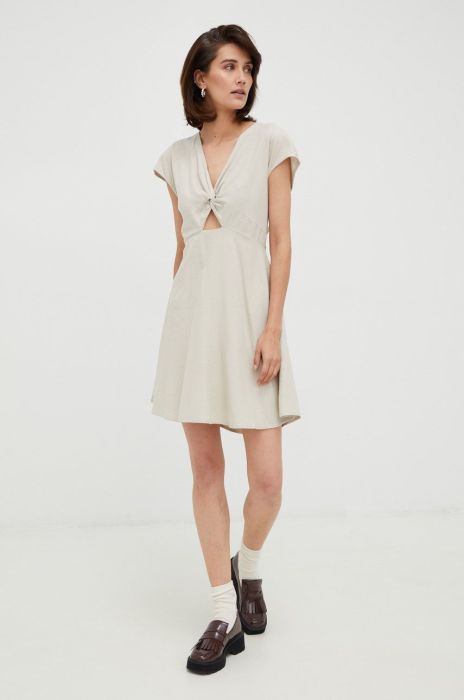 Сукня з домішкою льону Vero Moda колір бежевий mini розкльошена