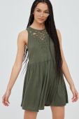 Сукня з домішкою льону Superdry колір зелений mini розкльошена