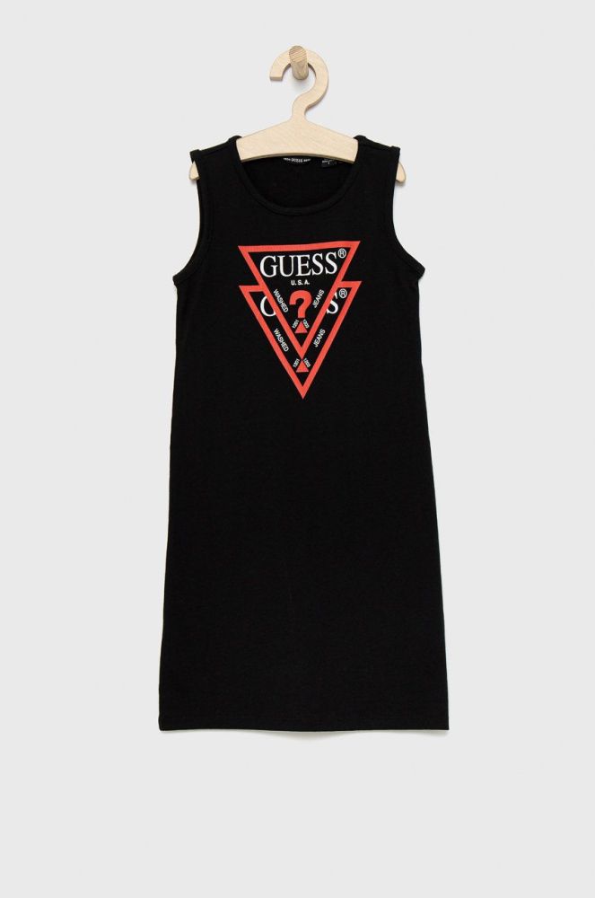 Дитяча бавовняна сукня Guess колір чорний mini пряма (1941612)