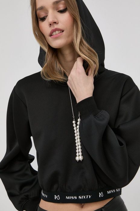 Кофта Miss Sixty жіноча колір чорний з капюшоном однотонна