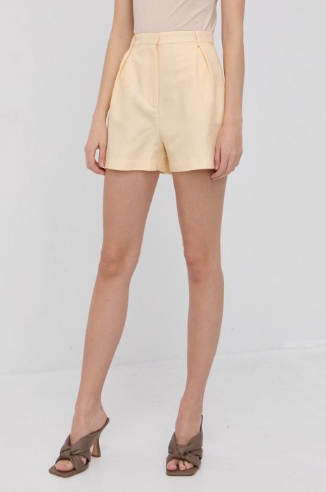Лляні шорти Patrizia Pepe жіночі колір жовтий однотонні висока посадка