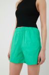 Бавовняні шорти Noisy May жіночі колір зелений однотонні висока посадка