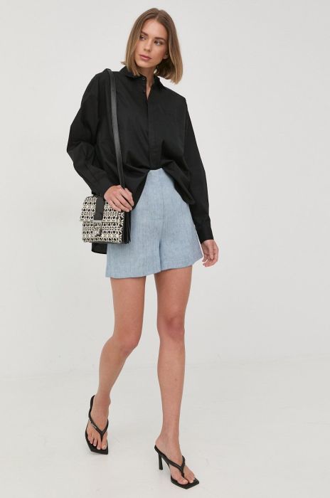 Лляні шорти Twinset жіночі однотонні висока посадка колір блакитний