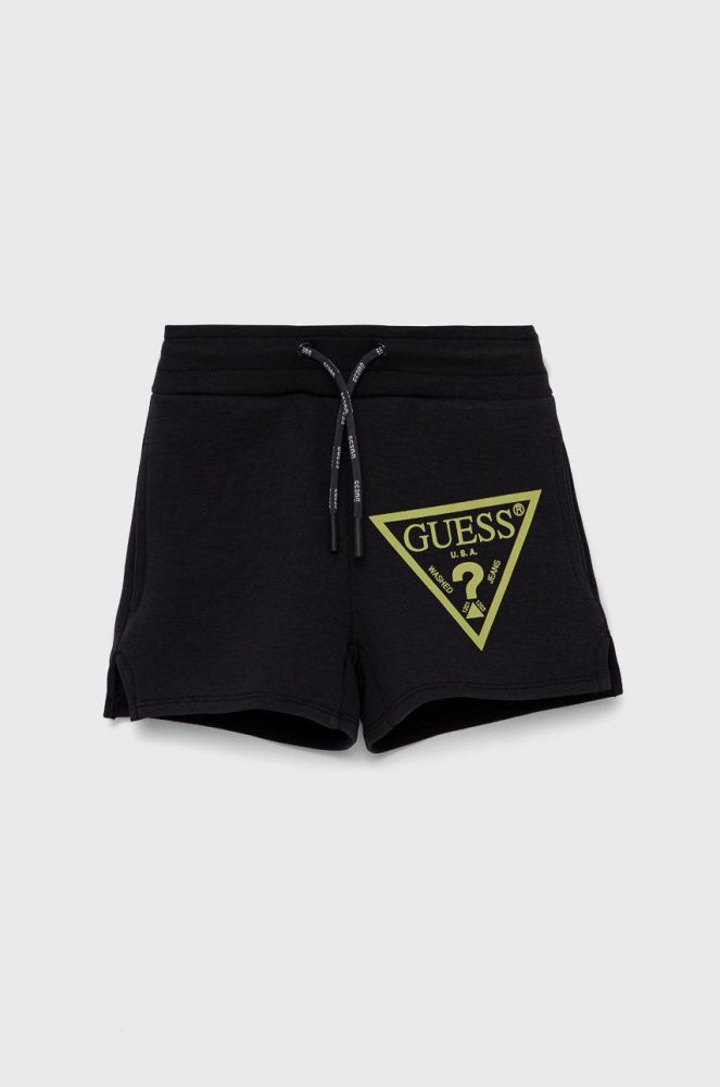 Дитячі шорти Guess колір чорний з принтом