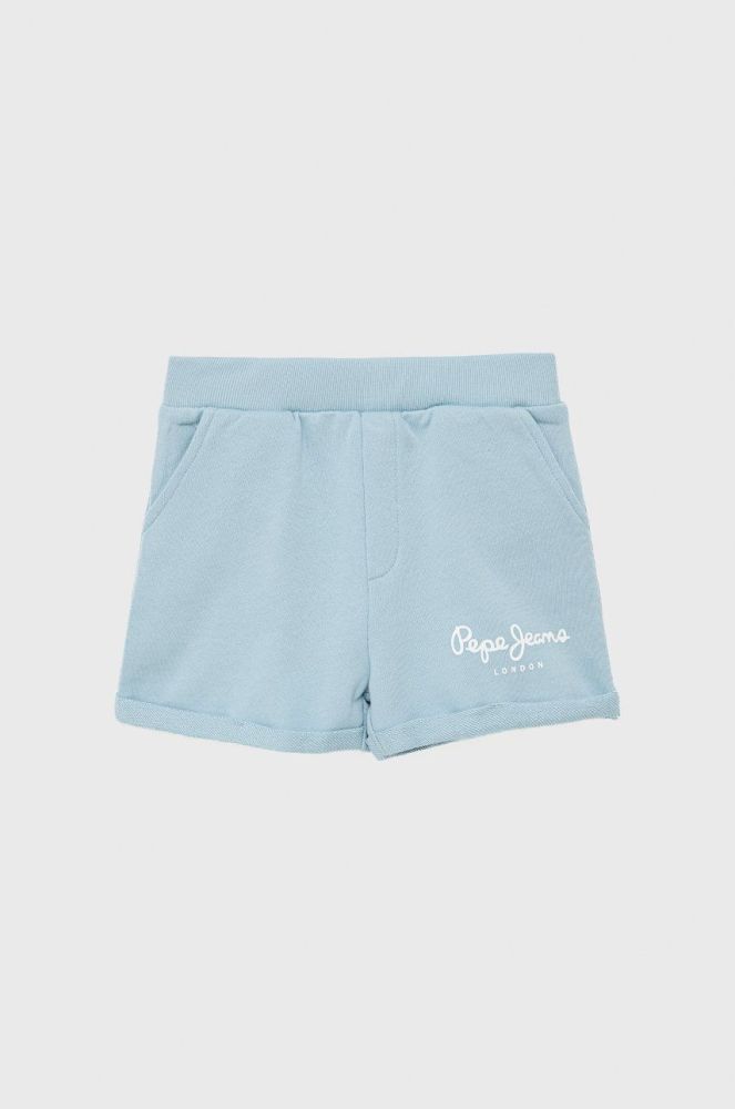 Дитячі бавовняні шорти Pepe Jeans з принтом регульована талія колір блакитний
