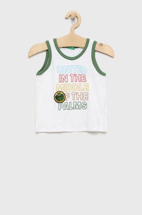 Дитячий бавовняний топ United Colors of Benetton колір білий з аплікацією
