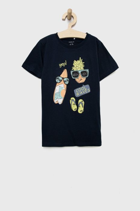 Дитяча бавовняна футболка Name it колір синій з принтом