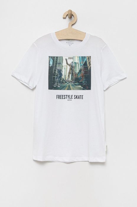 Дитяча бавовняна футболка Tom Tailor колір білий з принтом