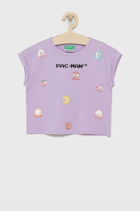 Дитяча бавовняна футболка United Colors of Benetton колір фіолетовий (2032452)