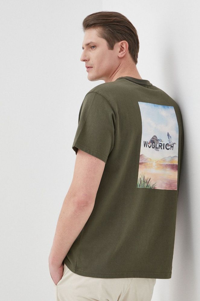 Бавовняна футболка Woolrich колір зелений однотонний CFWOTE0067MRUT2924-103