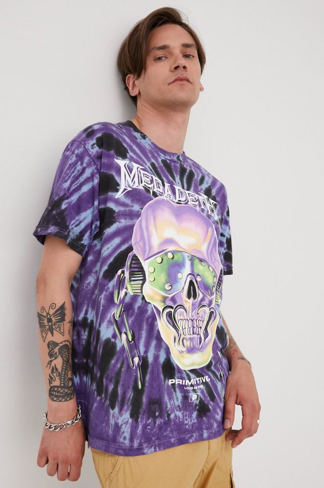 Бавовняна футболка Primitive X Megadaeth колір фіолетовий з принтом