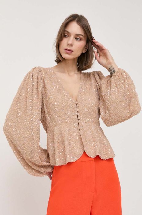 Блузка Notes du Nord жіноча колір бежевий з аплікацією