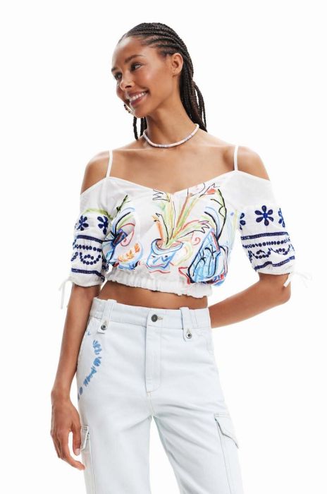 Бавовняна блузка Desigual жіноча колір білий візерунок