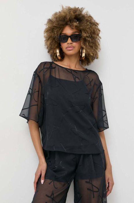 Блузка Armani Exchange жіноча колір синій з принтом