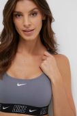 Купальний бюстгальтер Nike Logo Tape колір сірий злегка ущільнена чашечка