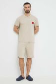 Піжама HUGO чоловіча колір бежевий однотонна