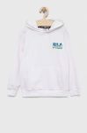Дитяча кофта Fila колір білий з капюшоном з принтом